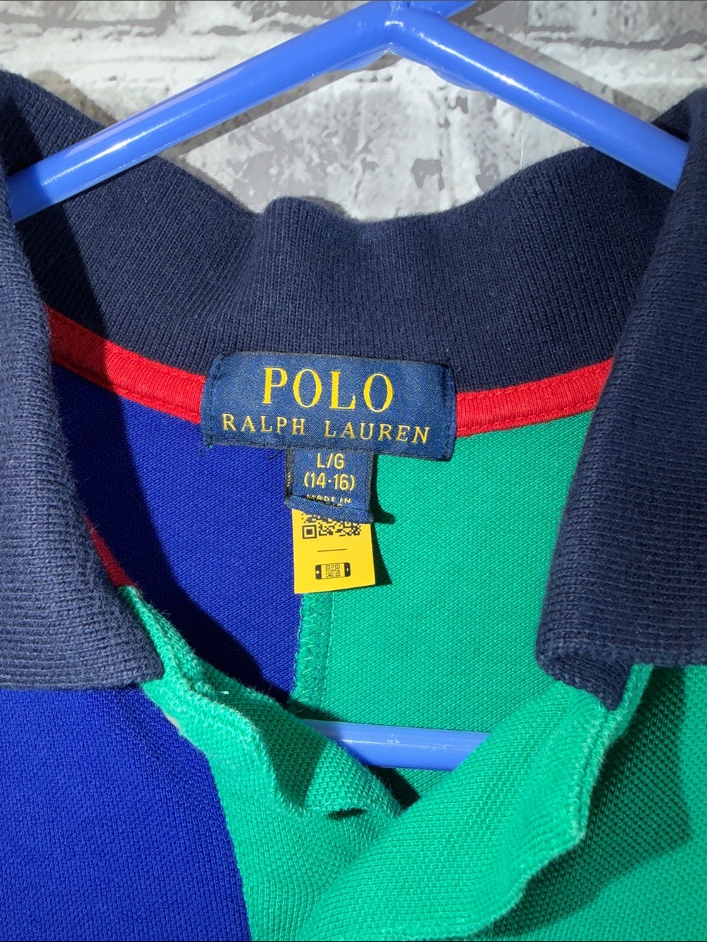 Polo by Ralph Lauren Colorblock Polo — Blue/Green/Yellow/Red with Navy Collar - Picture 3 of 7